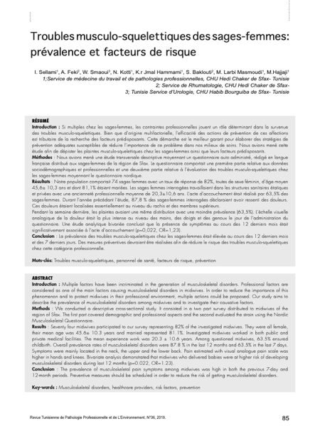 Couverture Troubles musculo-squelettiques des sages-femmes : prévalence et facteurs de risque