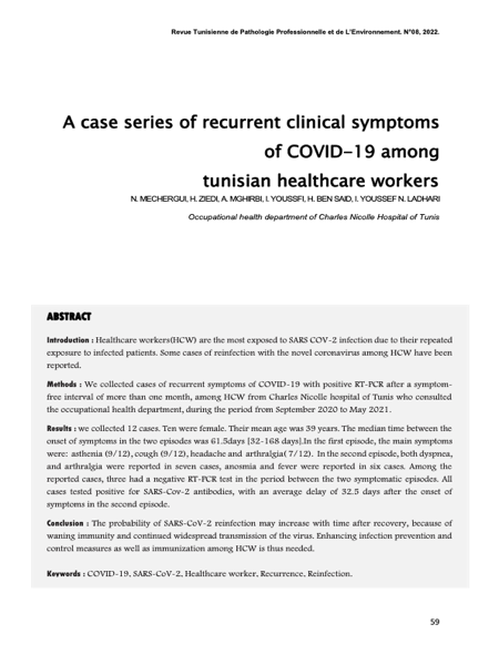 Couverture A case series of recurrent clinical symptoms of COVID-19 among Tunisian healthcare workers